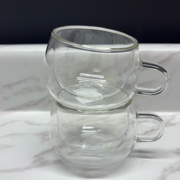 (4) Clear Double Wall Borosilicate Glass Espresso Cups Mugs Handle World Market - Picture 8 of 9